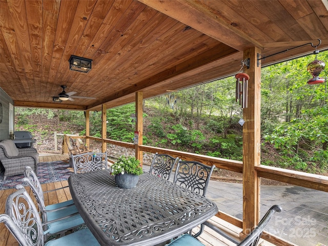 505 Scenic Cir, Waynesville, NC 28786 - deck featuring outdoor dining space, ceiling fan, and area for grilling