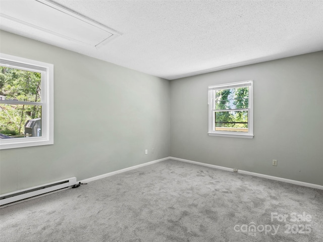 45 Avondale Heights Rd, Asheville, NC 28803 - unfurnished room featuring attic access, baseboard heating, a textured ceiling, and carpet flooring