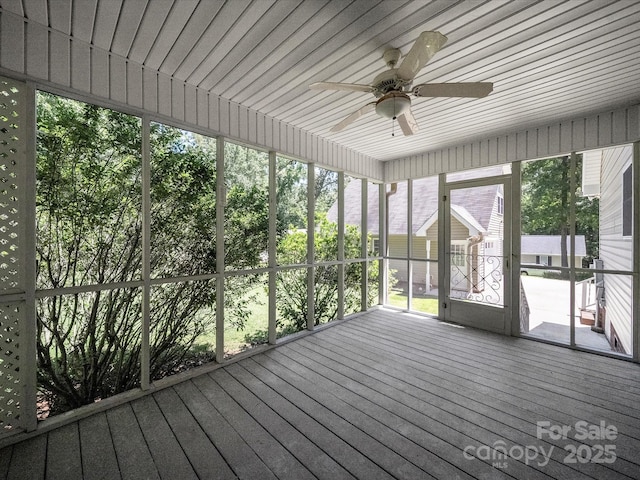 179 Delwood Ct, Mount Gilead, NC 27371 - unfurnished sunroom featuring a ceiling fan