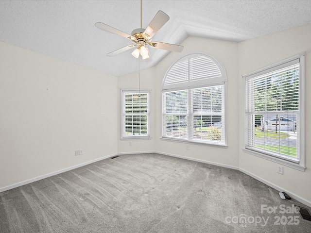 179 Delwood Ct, Mount Gilead, NC 27371 - spare room with vaulted ceiling, carpet flooring, ceiling fan, and a textured ceiling