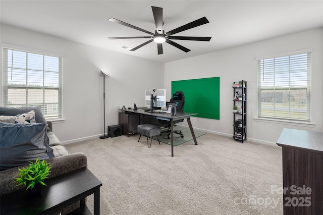 9529 Cotswood Pl, Gastonia, NC 28056 - carpeted home office with a ceiling fan and healthy amount of natural light