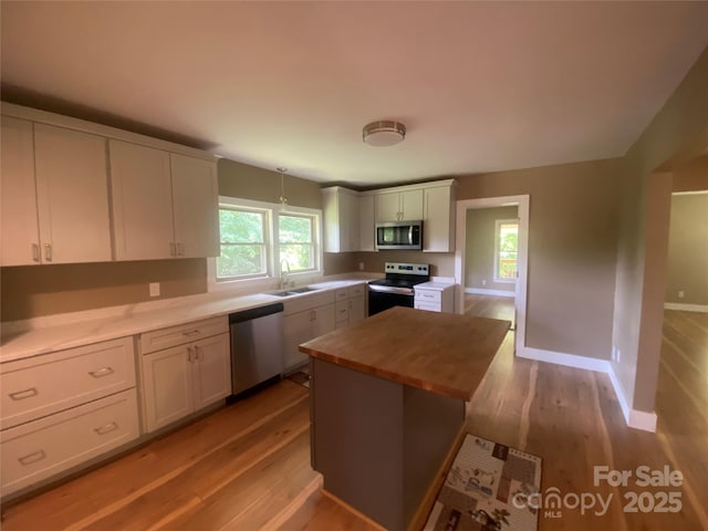 103 Hickory Hills Dr, Morganton, NC 28655 - kitchen with appliances with stainless steel finishes, butcher block counters, light wood finished floors, and plenty of natural light