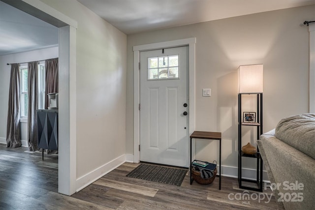 110 Camelot Dr, Granite Falls, NC 28630 - foyer entrance with dark wood-style floors and baseboards