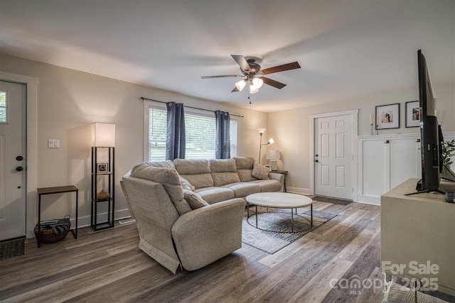 110 Camelot Dr, Granite Falls, NC 28630 - living room with ceiling fan and wood finished floors