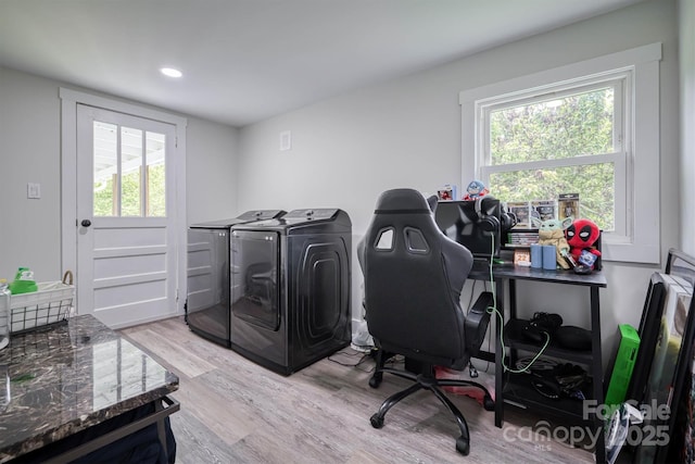 110 Camelot Dr, Granite Falls, NC 28630 - office space featuring washer and clothes dryer, light wood-style flooring, plenty of natural light, and recessed lighting