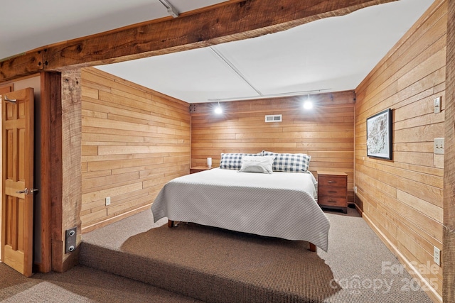574 Locust Grove Dr, Waynesville, NC 28785 - bedroom featuring wooden walls and carpet