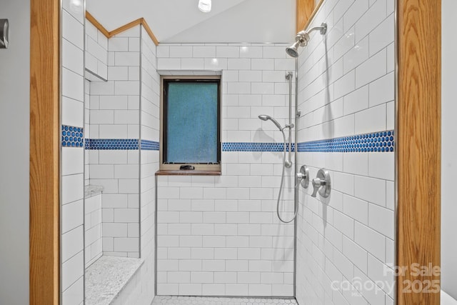 574 Locust Grove Dr, Waynesville, NC 28785 - full bath featuring vaulted ceiling and a tile shower