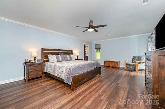 3041 Shallowood Ln, Charlotte, NC 28277 - bedroom with dark wood-type flooring, ornamental molding, and ceiling fan