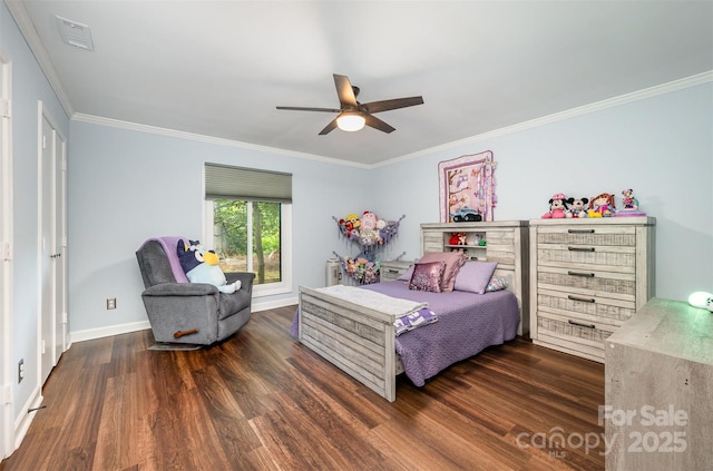 3041 Shallowood Ln, Charlotte, NC 28277 - bedroom with dark wood-style floors, ornamental molding, and ceiling fan