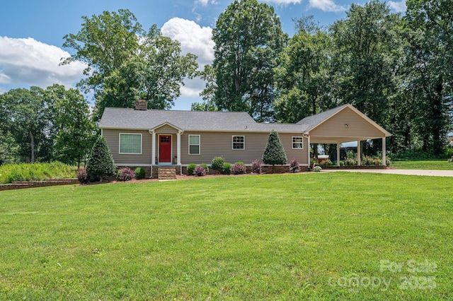 4441 Jim Wise Rd, Lincolnton, NC 28092 - ranch-style house featuring a chimney, a carport, and a front yard
