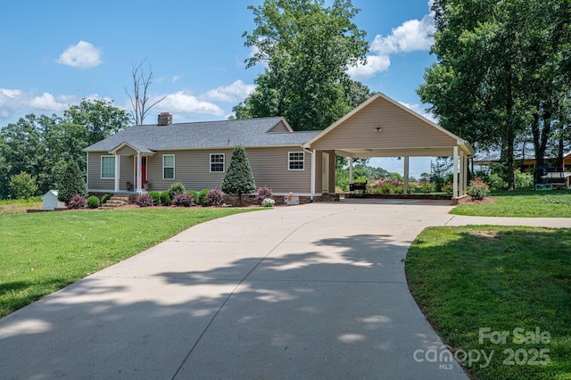 4441 Jim Wise Rd, Lincolnton, NC 28092 - single story home featuring driveway, a carport, a front yard, and a chimney