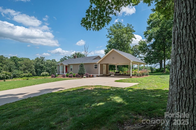 4441 Jim Wise Rd, Lincolnton, NC 28092 - ranch-style home featuring driveway, a front lawn, a carport, and a chimney
