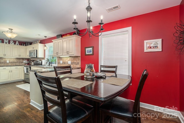 4441 Jim Wise Rd, Lincolnton, NC 28092 - dining area featuring a chandelier and dark wood-style flooring