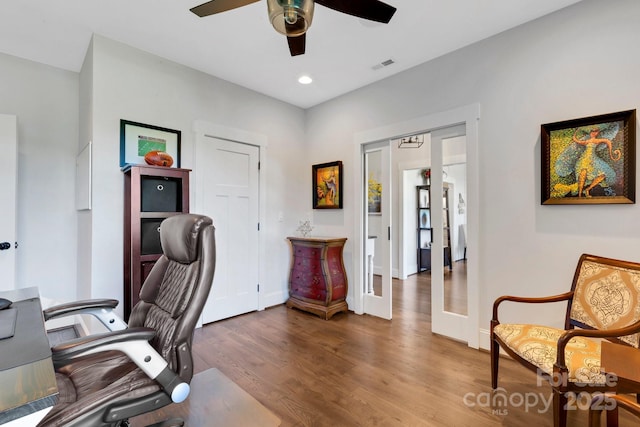 2122 Goose Creek Farm Ln, Indian Trail, NC 28079 - office area featuring wood finished floors, ceiling fan, and recessed lighting