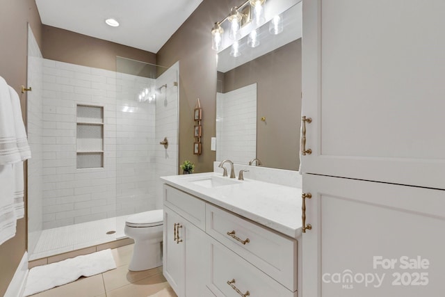 2122 Goose Creek Farm Ln, Indian Trail, NC 28079 - bathroom featuring vanity, a walk in shower, and tile patterned floors