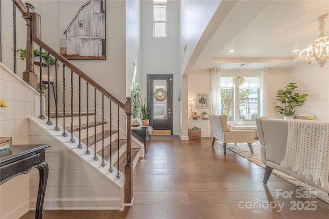 1178 Arges River Dr, Fort Mill, SC 29715 - entrance foyer with a chandelier, healthy amount of natural light, stairway, and recessed lighting