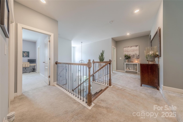 1178 Arges River Dr, Fort Mill, SC 29715 - hall featuring an upstairs landing, carpet, a desk, and recessed lighting