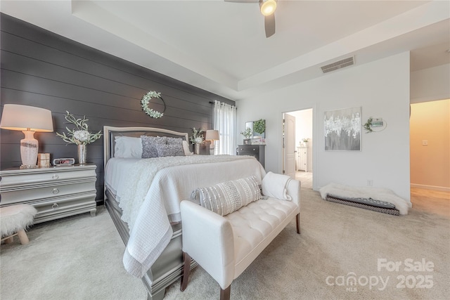 1178 Arges River Dr, Fort Mill, SC 29715 - bedroom featuring carpet flooring, a ceiling fan, ensuite bathroom, and a tray ceiling