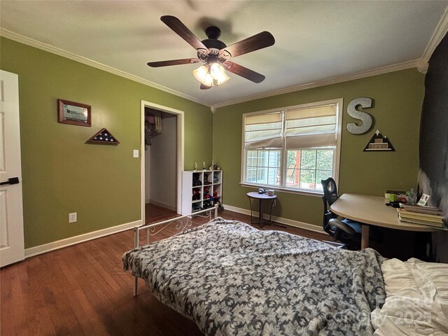 8122 Hutchison Ln, Vale, NC 28168 - bedroom with crown molding, wood finished floors, and ceiling fan