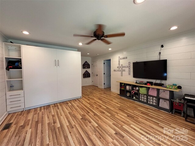 8122 Hutchison Ln, Vale, NC 28168 - living area with a ceiling fan, wood finished floors, and recessed lighting