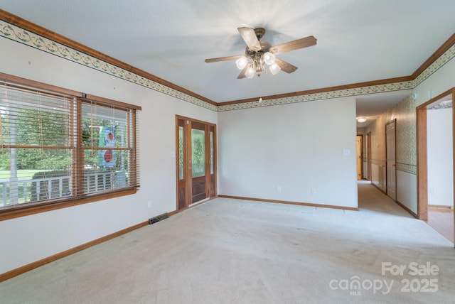 5211 Spring Gln, York, SC 29745 - unfurnished room with ornamental molding, a ceiling fan, and carpet