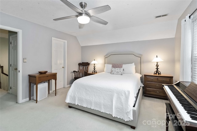 3092 Hitching Post Ln, Rock Hill, SC 29732 - bedroom with light colored carpet, lofted ceiling, and a ceiling fan