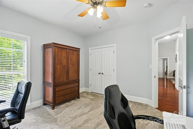 4605 Sarandon Ct, Charlotte, NC 28215 - office space with a ceiling fan and light colored carpet