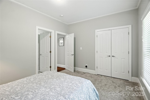 4605 Sarandon Ct, Charlotte, NC 28215 - bedroom featuring carpet floors, ornamental molding, and a closet