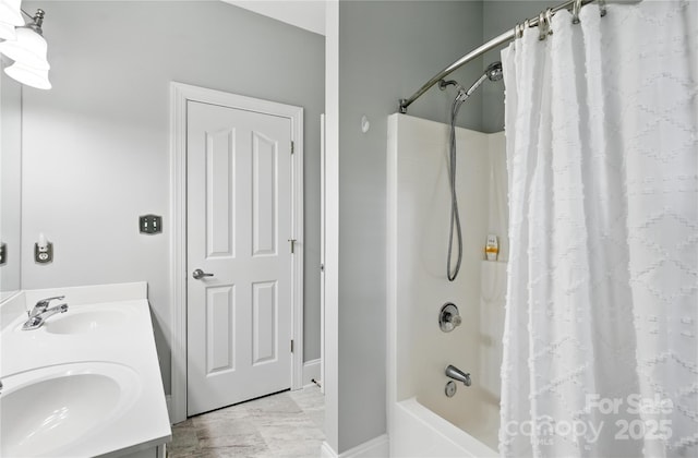 4605 Sarandon Ct, Charlotte, NC 28215 - bathroom with shower / bath combination with curtain and double vanity