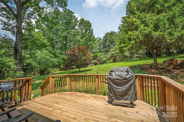 4605 Sarandon Ct, Charlotte, NC 28215 - deck featuring a lawn, a grill, and view of scattered trees