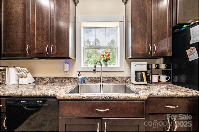 3659 Vashti Rd, Taylorsville, NC 28681 - kitchen with dishwasher, dark brown cabinetry, and light stone countertops
