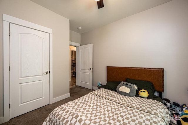 3659 Vashti Rd, Taylorsville, NC 28681 - bedroom with dark carpet and a ceiling fan