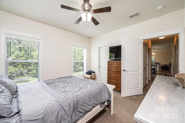 3659 Vashti Rd, Taylorsville, NC 28681 - carpeted bedroom with multiple windows and ceiling fan