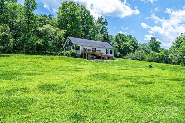 3659 Vashti Rd, Taylorsville, NC 28681 - view of grassy yard with a deck and stairway