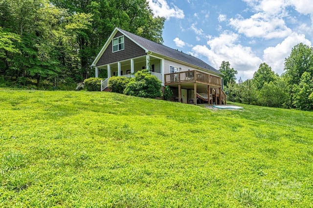 3659 Vashti Rd, Taylorsville, NC 28681 - back of house featuring a lawn, a deck, and stairway