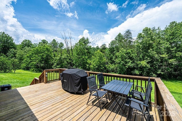 3659 Vashti Rd, Taylorsville, NC 28681 - wooden deck featuring outdoor dining space, grilling area, and a lawn