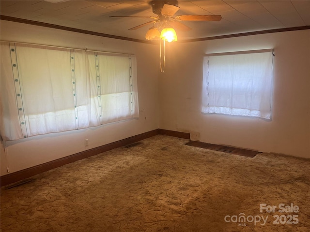 9314 Seymour Ln, Davidson, NC 28036 - empty room featuring carpet, crown molding, and ceiling fan