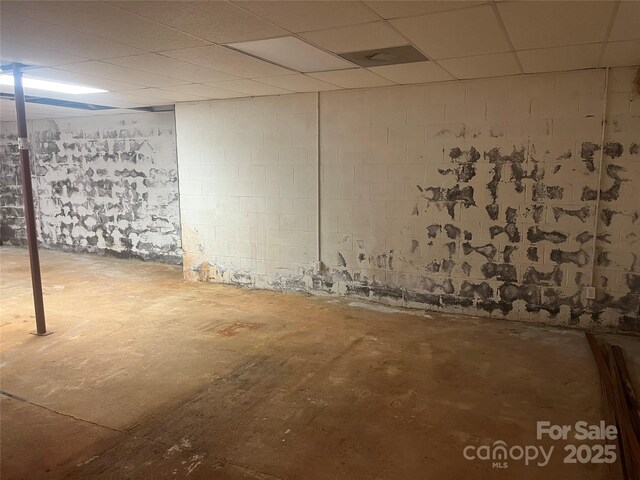 9314 Seymour Ln, Davidson, NC 28036 - unfinished below grade area with concrete block wall and a drop ceiling