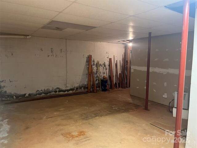 9314 Seymour Ln, Davidson, NC 28036 - unfinished basement with a drop ceiling and concrete block wall