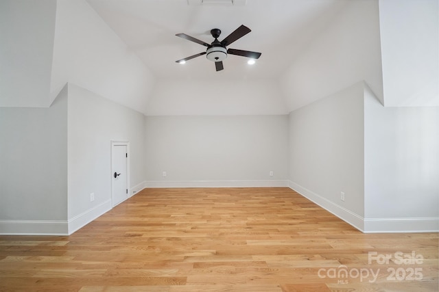 20635 Queensdale Dr, Cornelius, NC 28031 - additional living space featuring ceiling fan, lofted ceiling, and light wood-style flooring
