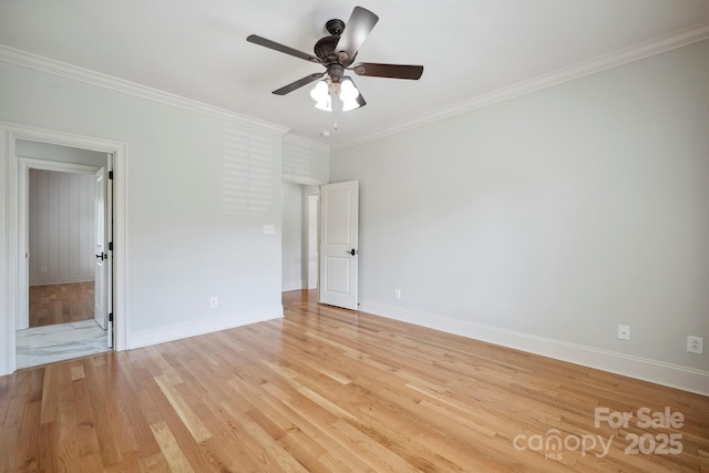 20635 Queensdale Dr, Cornelius, NC 28031 - empty room with light wood-type flooring, ornamental molding, and a ceiling fan