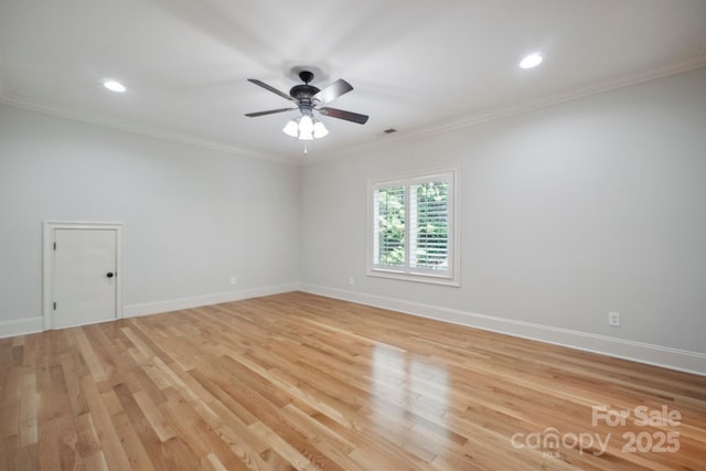 20635 Queensdale Dr, Cornelius, NC 28031 - unfurnished room with light wood-type flooring, a ceiling fan, crown molding, and recessed lighting