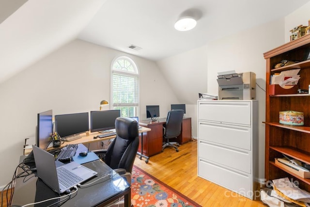 9514 Hayenridge Ct, Huntersville, NC 28078 - office with light wood-style flooring and lofted ceiling