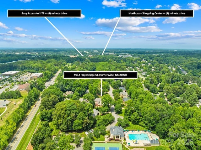9514 Hayenridge Ct, Huntersville, NC 28078 - aerial view of a heavily wooded area and a pool area