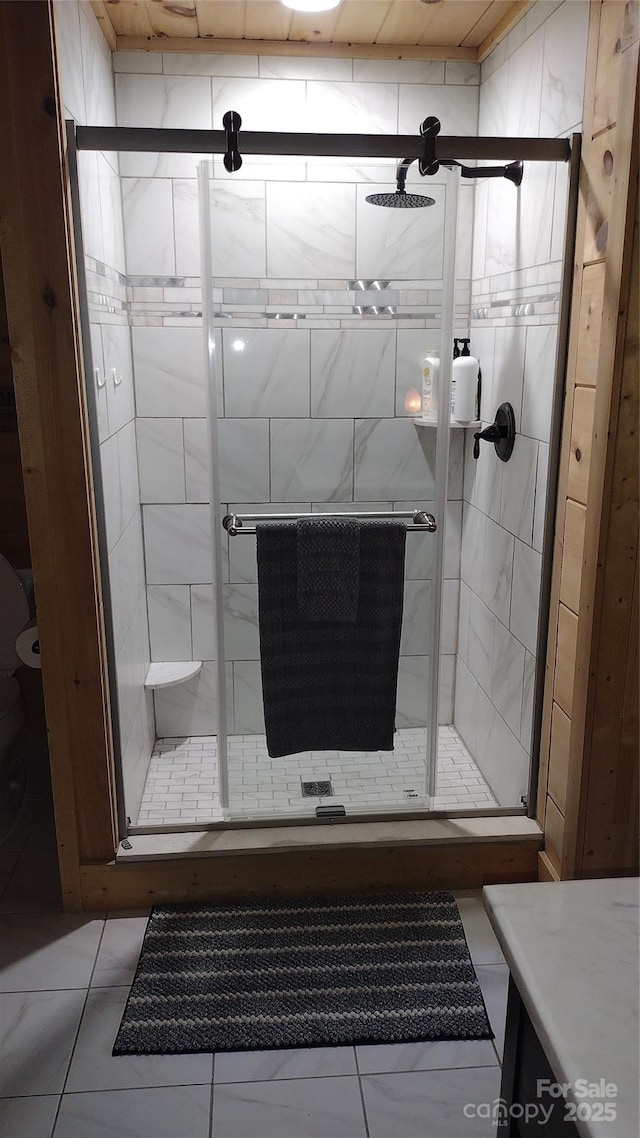 962 Laurel Mountain View Rd, Flat Rock, NC 28731 - full bath with a stall shower, tile patterned flooring, and vanity