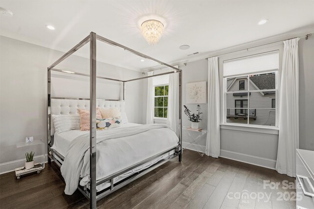 622 Mattie Rose Ln, Charlotte, NC 28204 - bedroom featuring wood finished floors, recessed lighting, and a chandelier