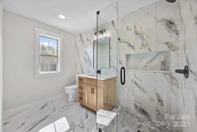 5507 NC-218 Hwy, Peachland, NC 28133 - full bath featuring a marble finish shower, vanity, and marble finish flooring