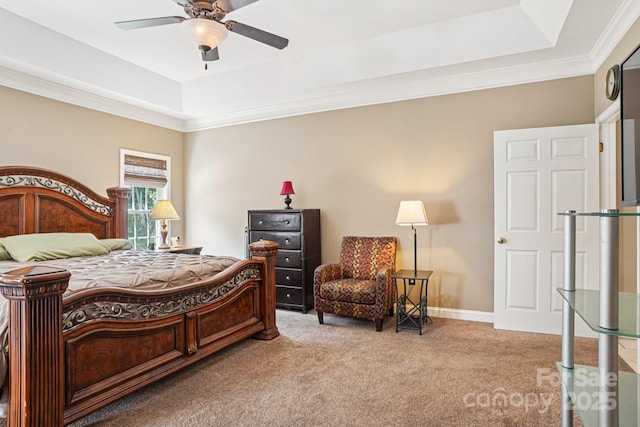 7612 Maple Bluff Ln, Concord, NC 28025 - carpeted bedroom featuring a raised ceiling, ornamental molding, and a ceiling fan