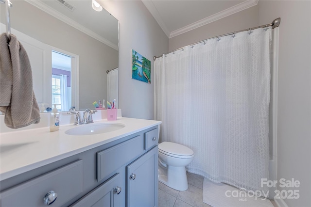 5256 Meadowcroft Way, Fort Mill, SC 29708 - bathroom featuring vanity, ornamental molding, and tile patterned floors
