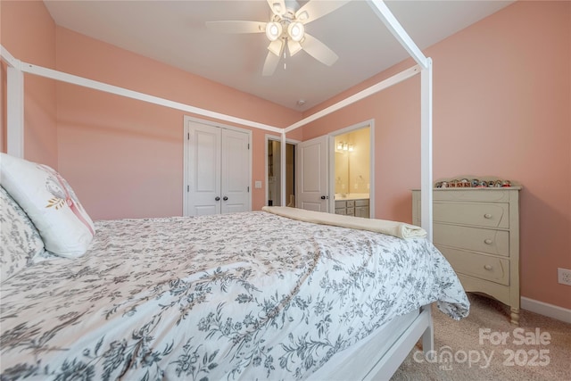 5256 Meadowcroft Way, Fort Mill, SC 29708 - bedroom with carpet, a closet, a ceiling fan, and ensuite bath